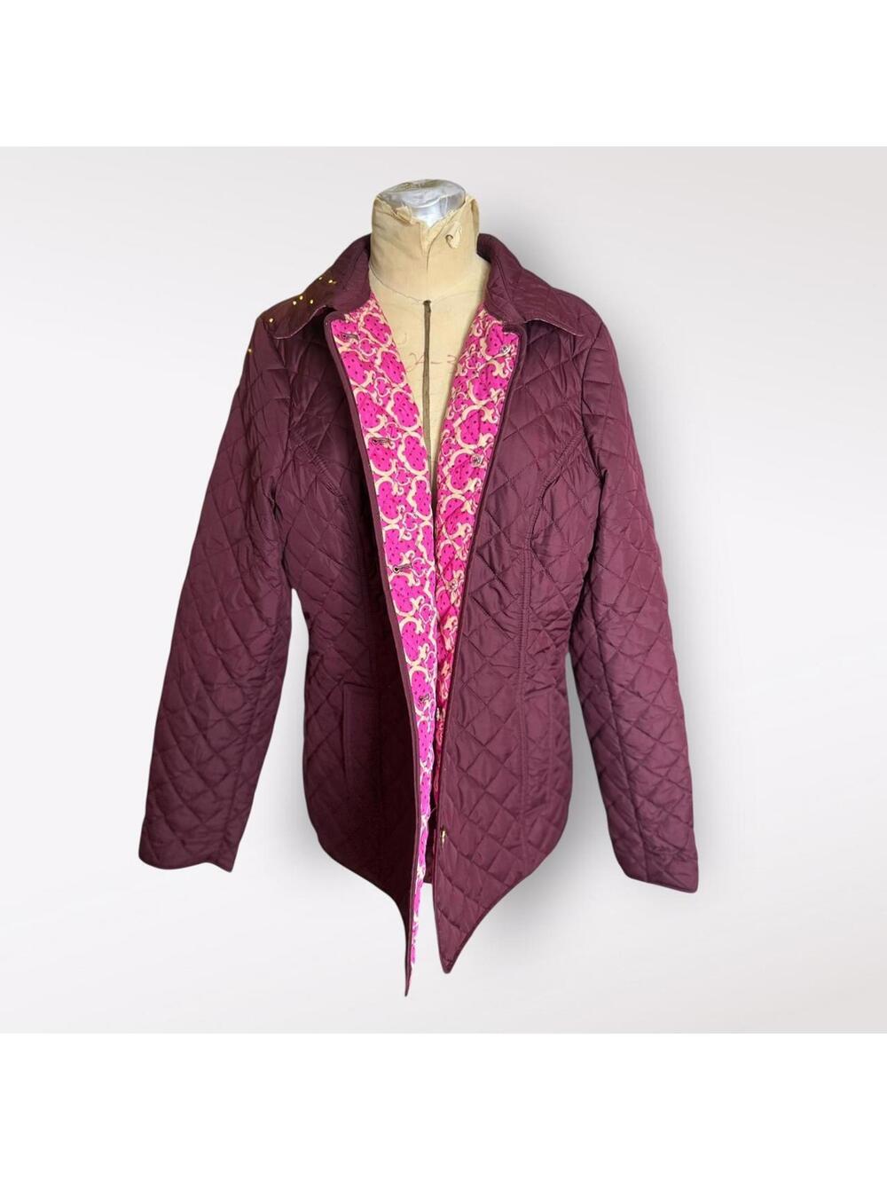 C Wonder Christian Siriano Quilted Burgundy Jacket with Pink Patterned Lining